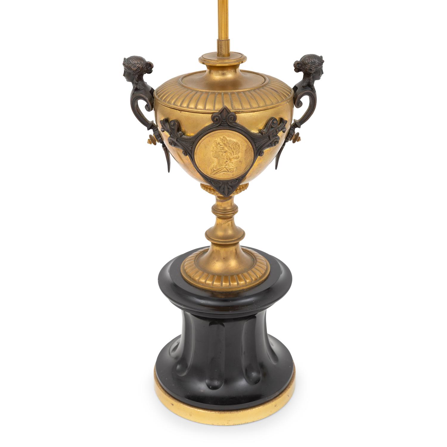 A Pair of French Gilt Bronze Urns Mounted as Lamps