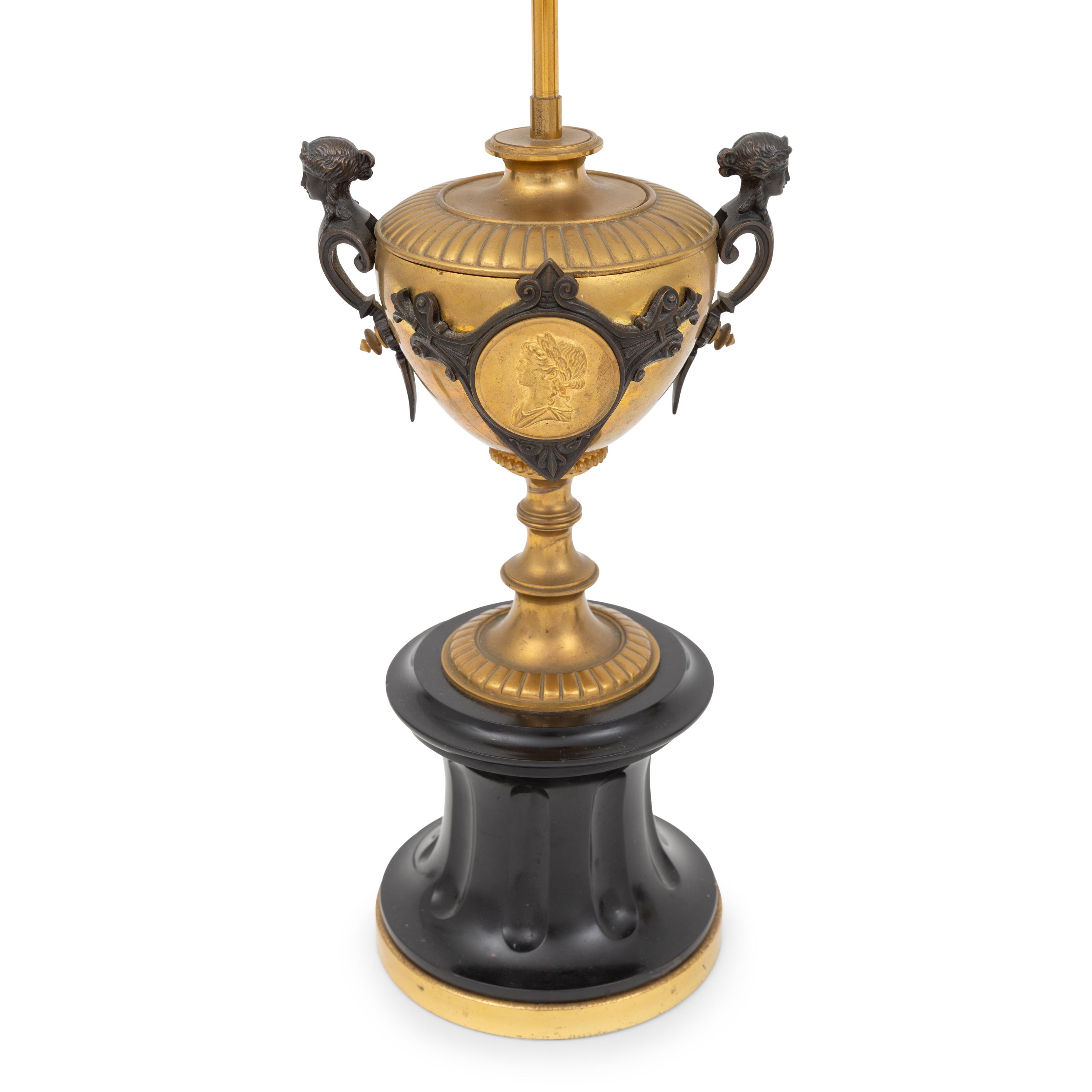 A Pair of French Gilt Bronze Urns Mounted as Lamps