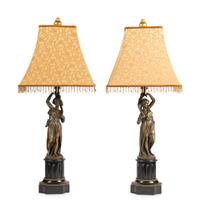 A Pair of French Bronze Figures Mounted as Lamps