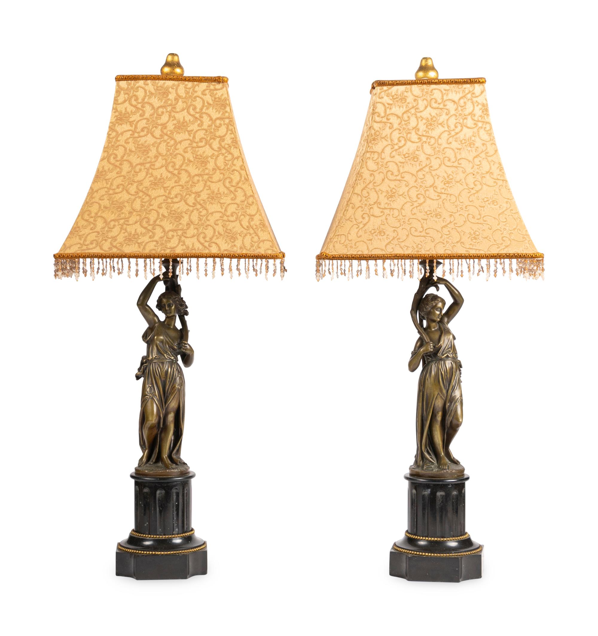 A Pair of French Bronze Figures Mounted as Lamps