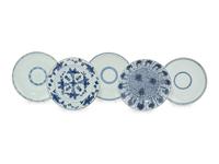 Five Chinese Export Blue and White Porcelain Plates