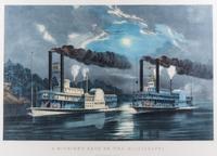 CURRIER & IVES. A Midnight Race on the Mississippi. NY, 1860.