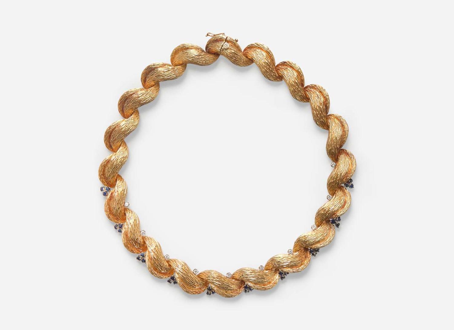An 18K Yellow Gold, Diamond, and Sapphire Collar Necklace