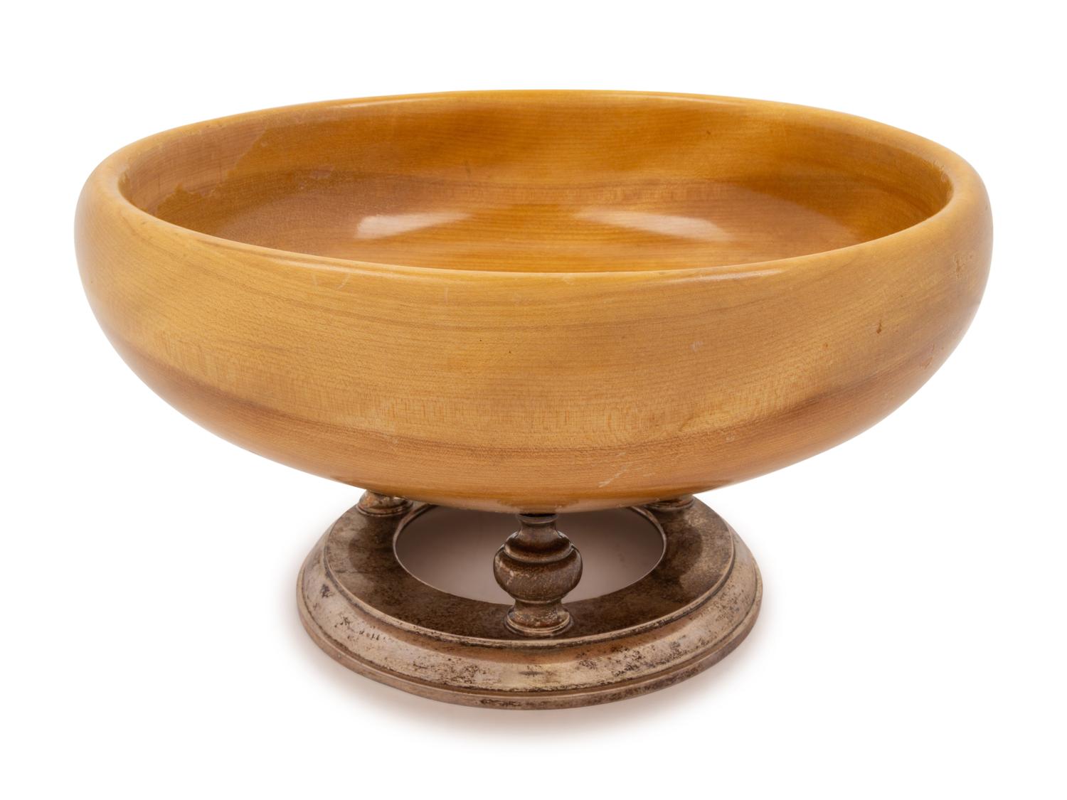 A Contemporary Maple and Silver Footed Bowl