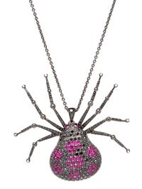 A Blackened Gold, Ruby and Black Diamond Spider Pendant/Necklace,