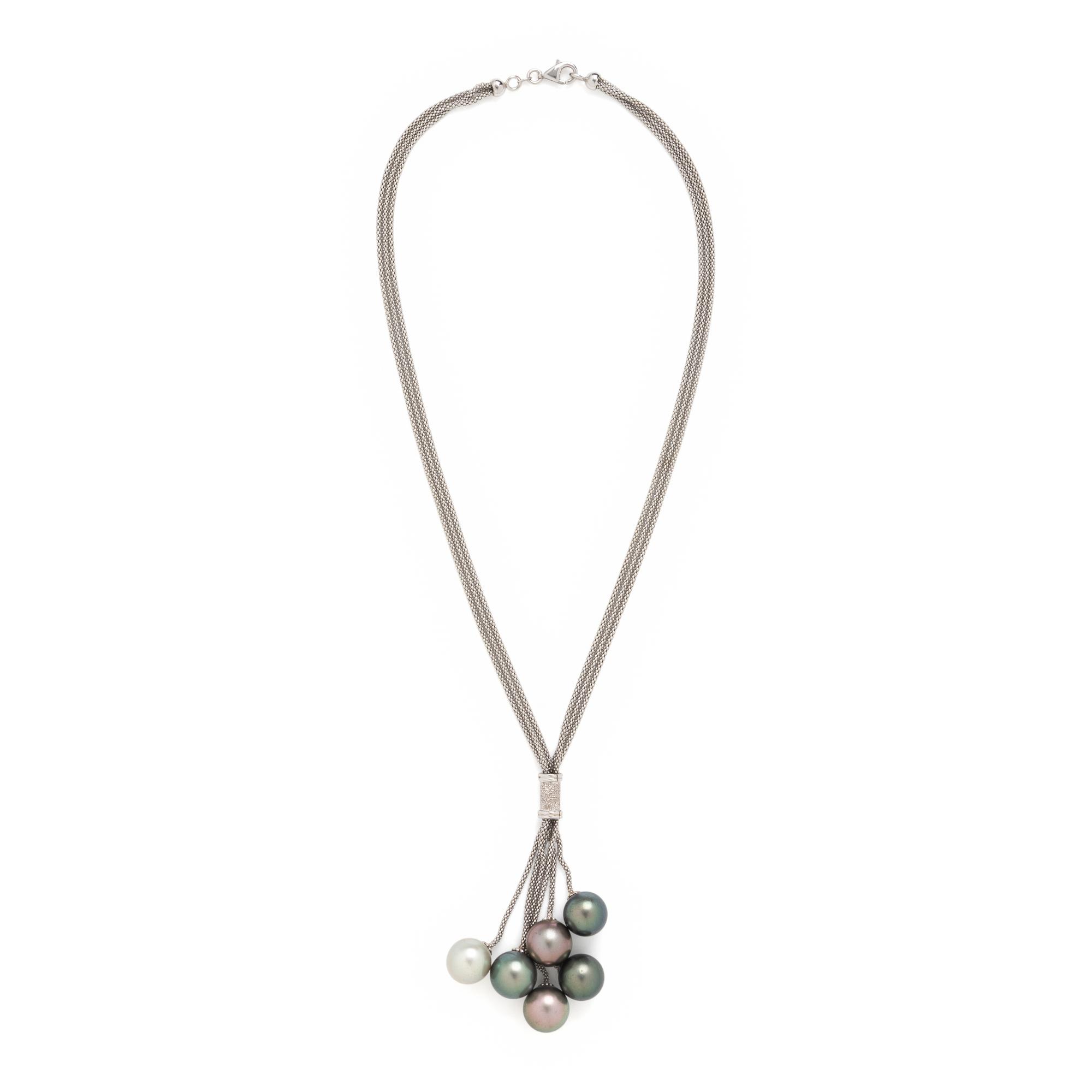 Cultured Pearl and White Gold Tassel Necklace