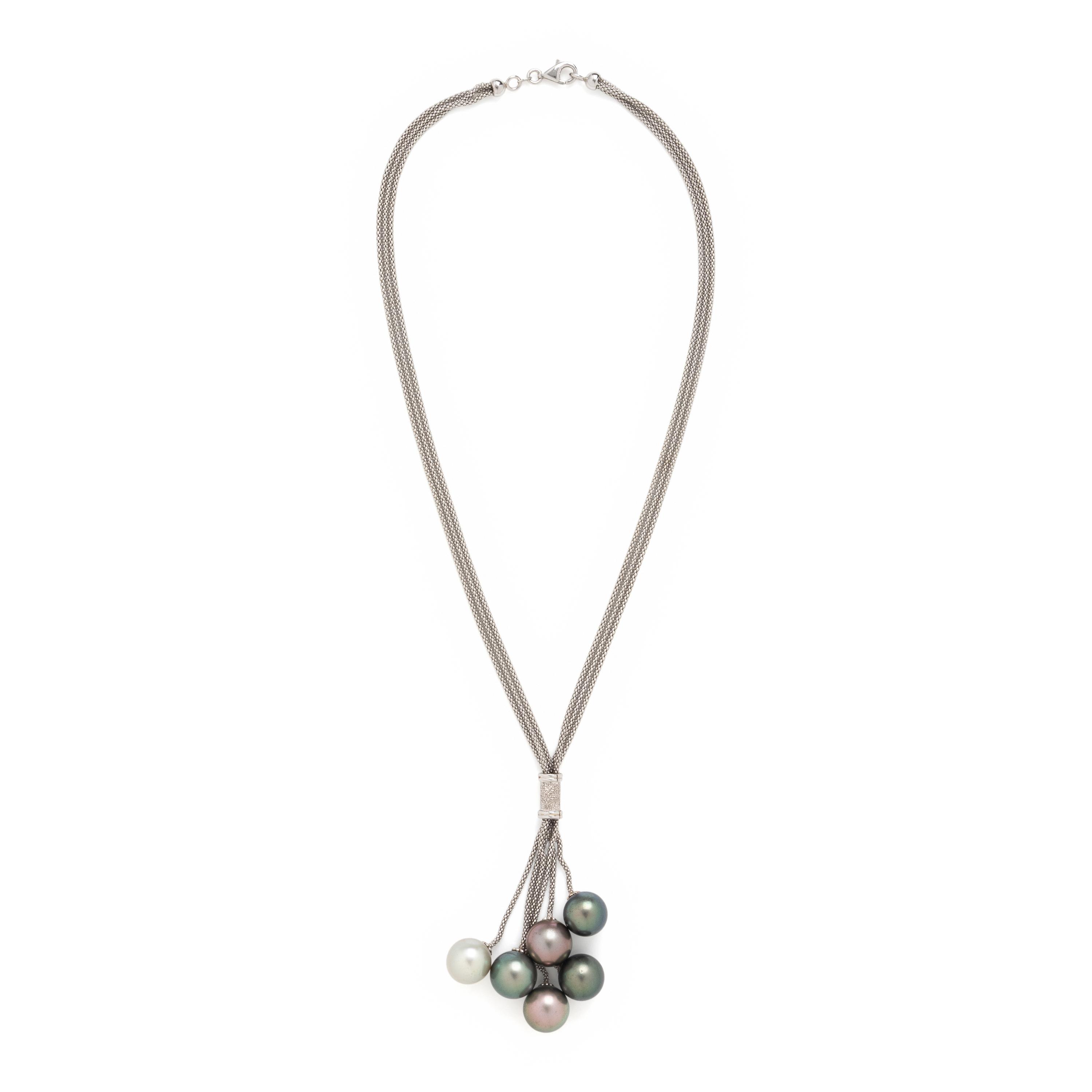 Cultured Pearl and White Gold Tassel Necklace