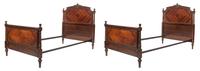 A Pair of Louis XVI Style Bookmatch Veneered Beds Height 48 x width 42 1/2 x depth 81 inches. — 20TH CENTURY