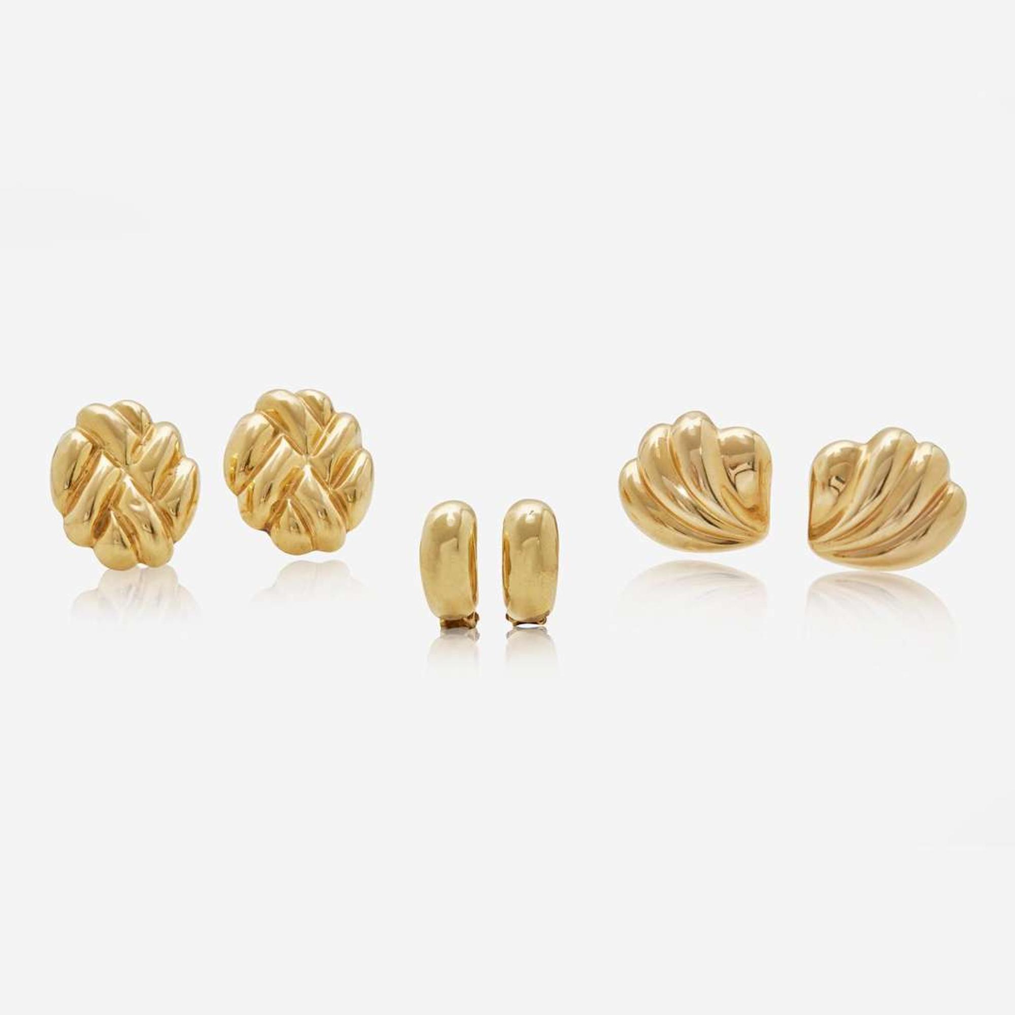 A Collection of 14K Yellow Gold Ear Clips