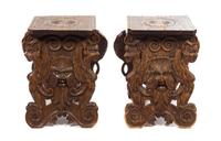 A Pair of Renaissance Revival Hall Stools Height 19 1/4 inches.