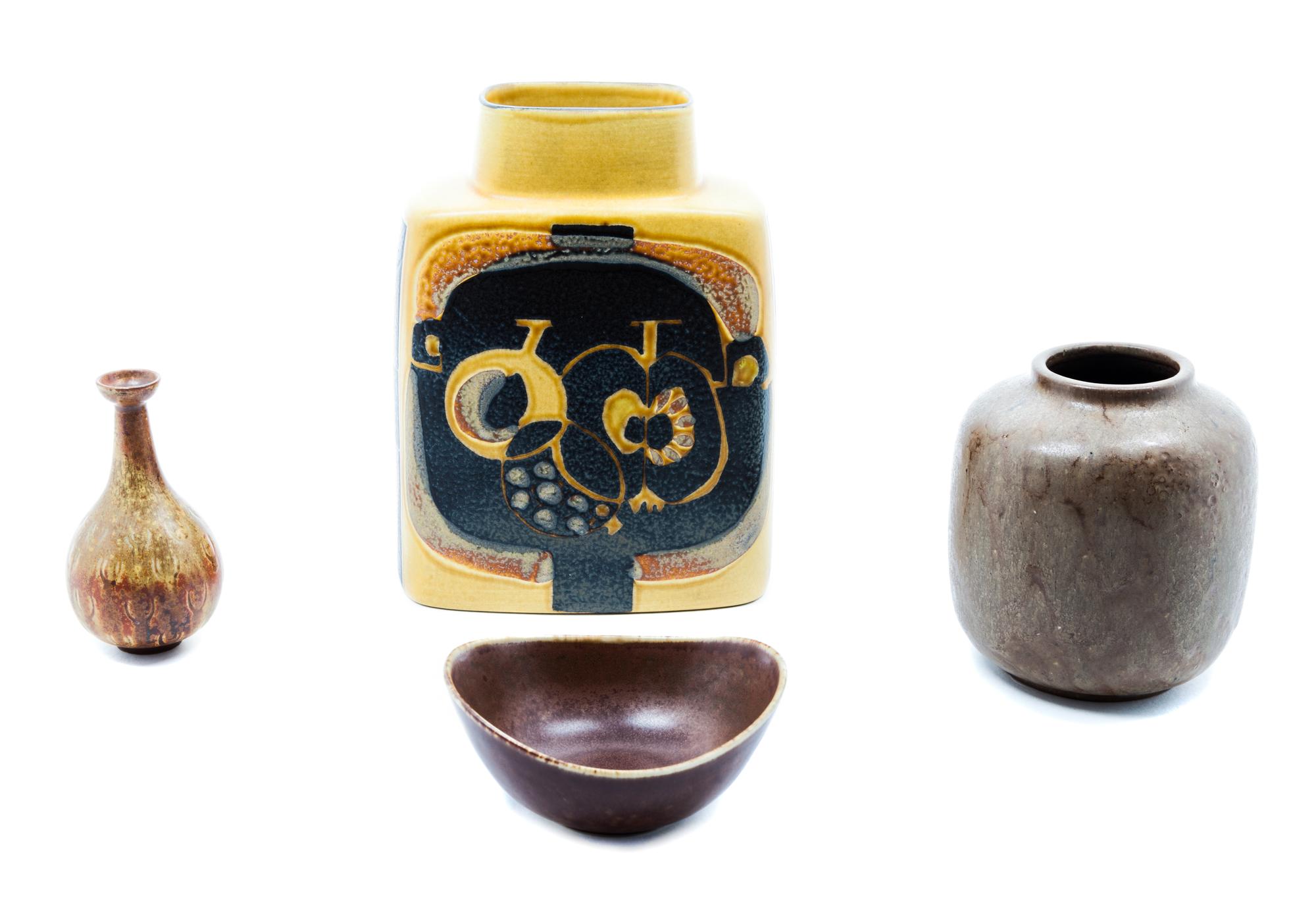Four Continental Pottery Vases Height of first 7 1/2 inches.