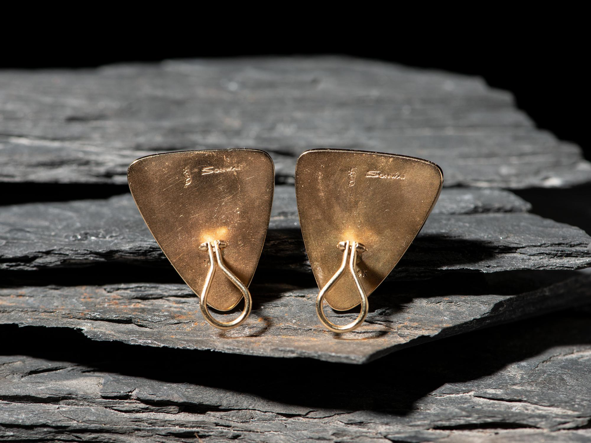 14K Gold and Mosaic Inlay Clip Earrings