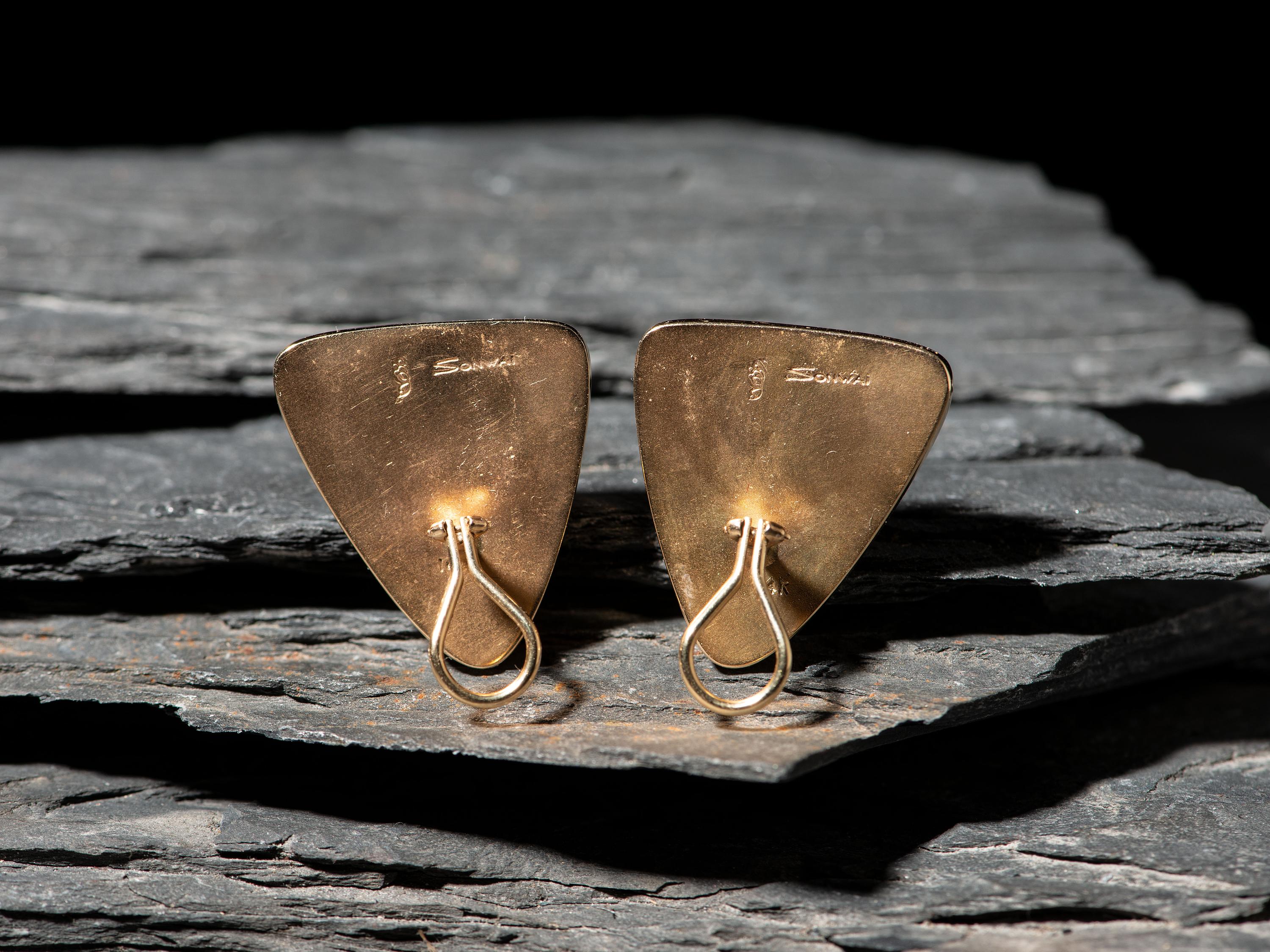 14K Gold and Mosaic Inlay Clip Earrings