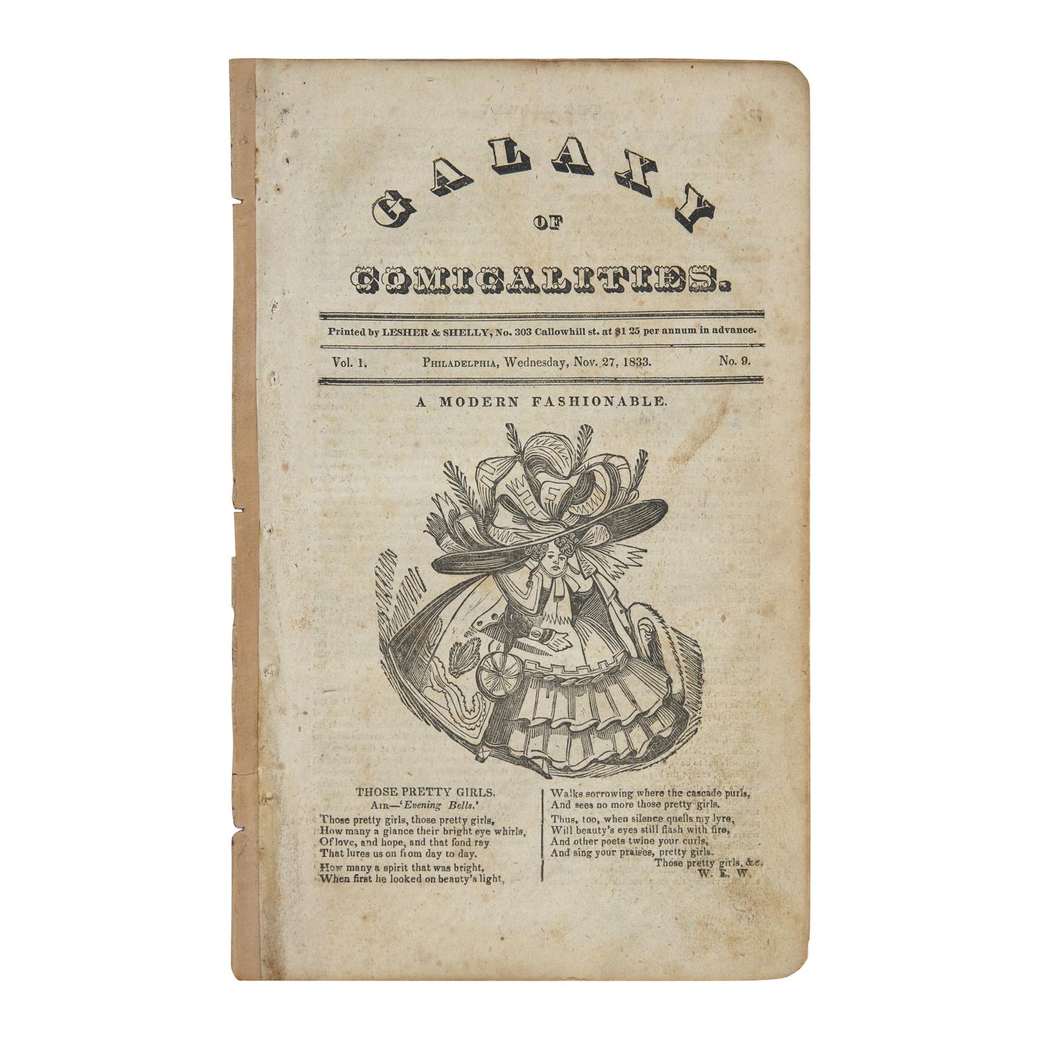 [Crockett, Davy] The First American Comic Book: Group of 2 Items Related to Davy Crockett, Including Likely the First Mention of Him in an American Magazine