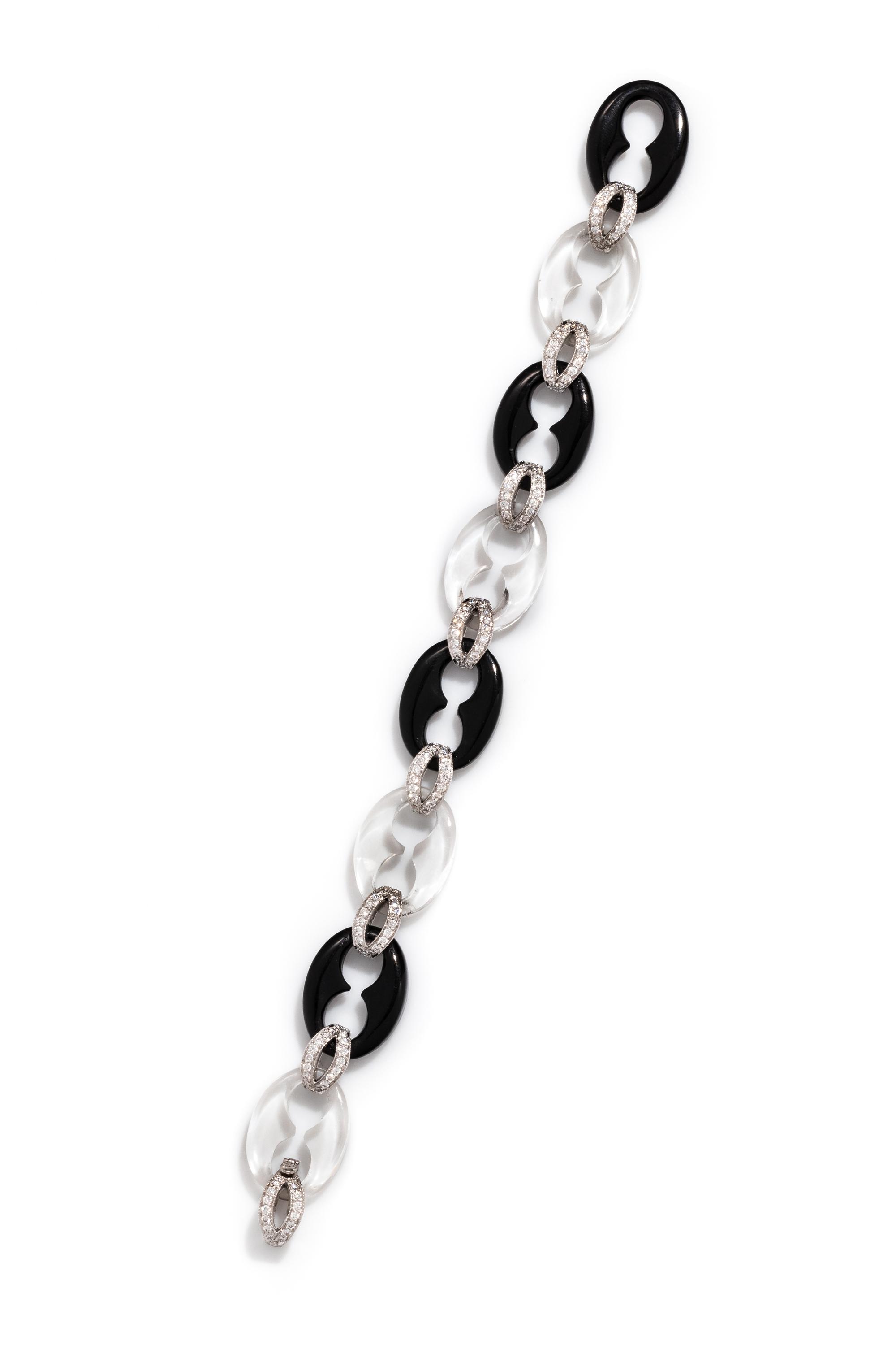 ROCK CRYSTAL, ONYX AND DIAMOND BRACELET