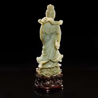 A large Chinese carved celadon jade figure of a bodhisattva 青玉雕觀音 Late Qing to Republic period ?????