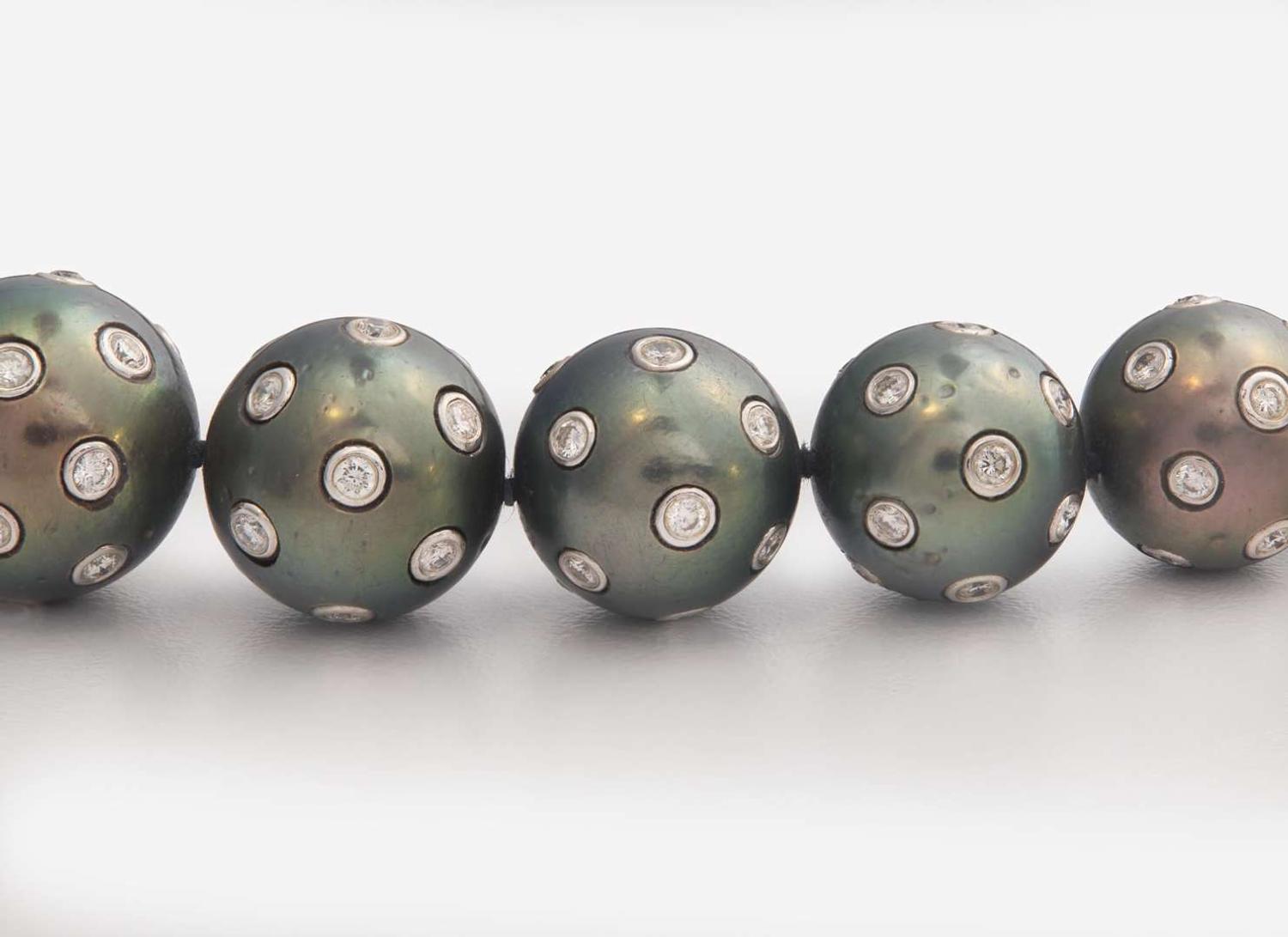 An 18K White Gold, Tahitian Pearl, and Diamond Necklace