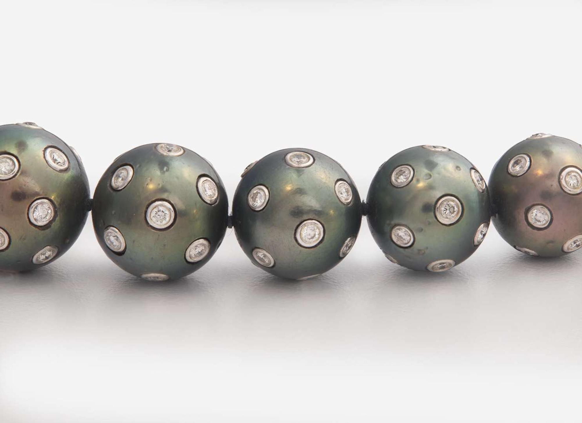 An 18K White Gold, Tahitian Pearl, and Diamond Necklace