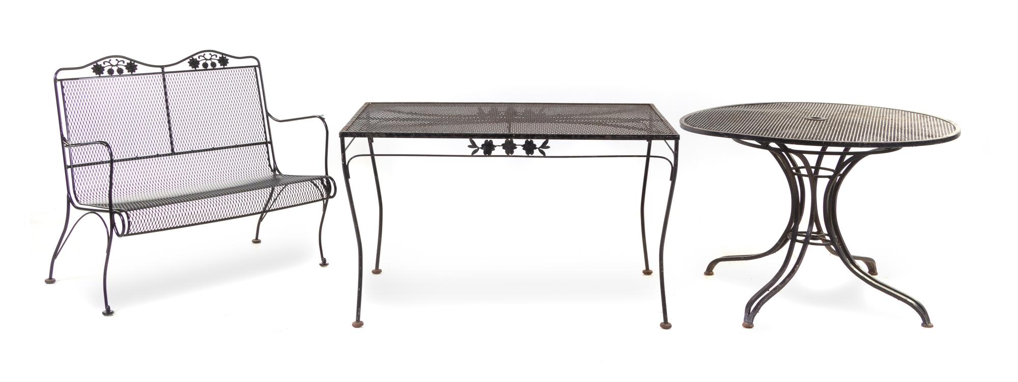 A Suite of Black-Painted Iron Garden Furniture