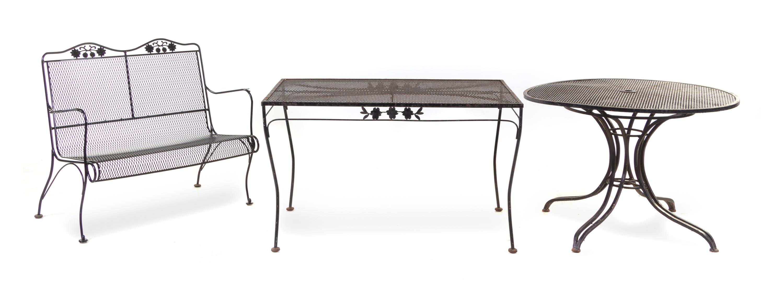 A Suite of Black-Painted Iron Garden Furniture