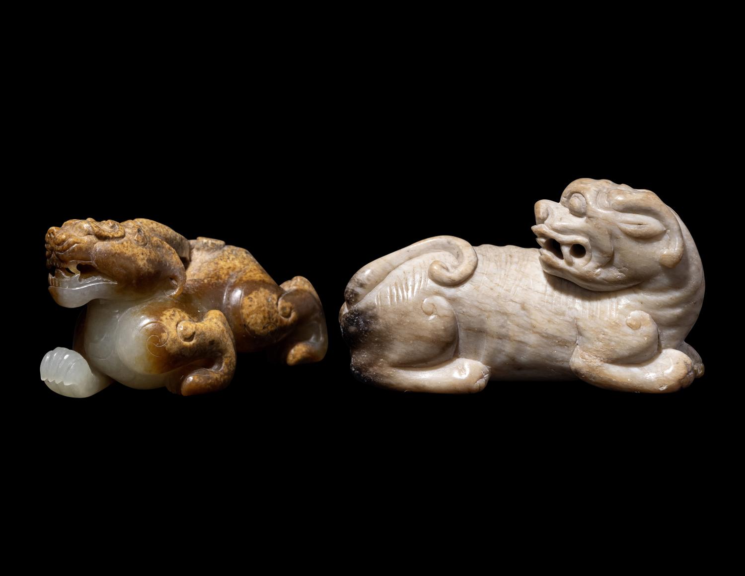 Two Chinese Jade Figures of Mythical Beasts