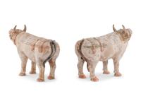 A Pair of Chinese Painted Pottery Figures of Oxen