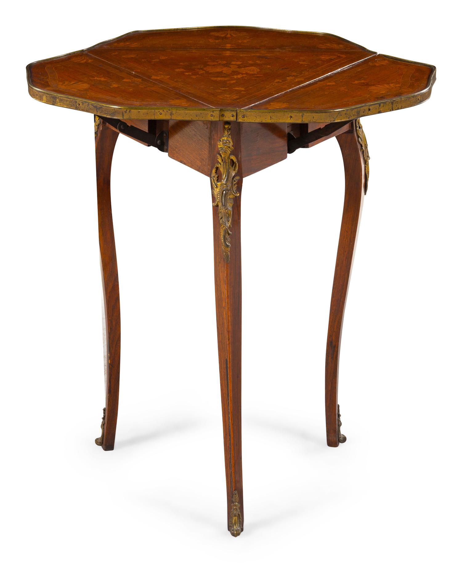 A Louis XV Style Gilt Bronze Mounted Drop-Leaf Side Table