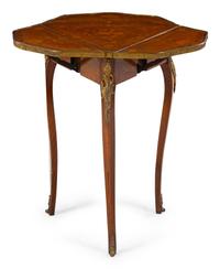 A Louis XV Style Gilt Bronze Mounted Drop-Leaf Side Table