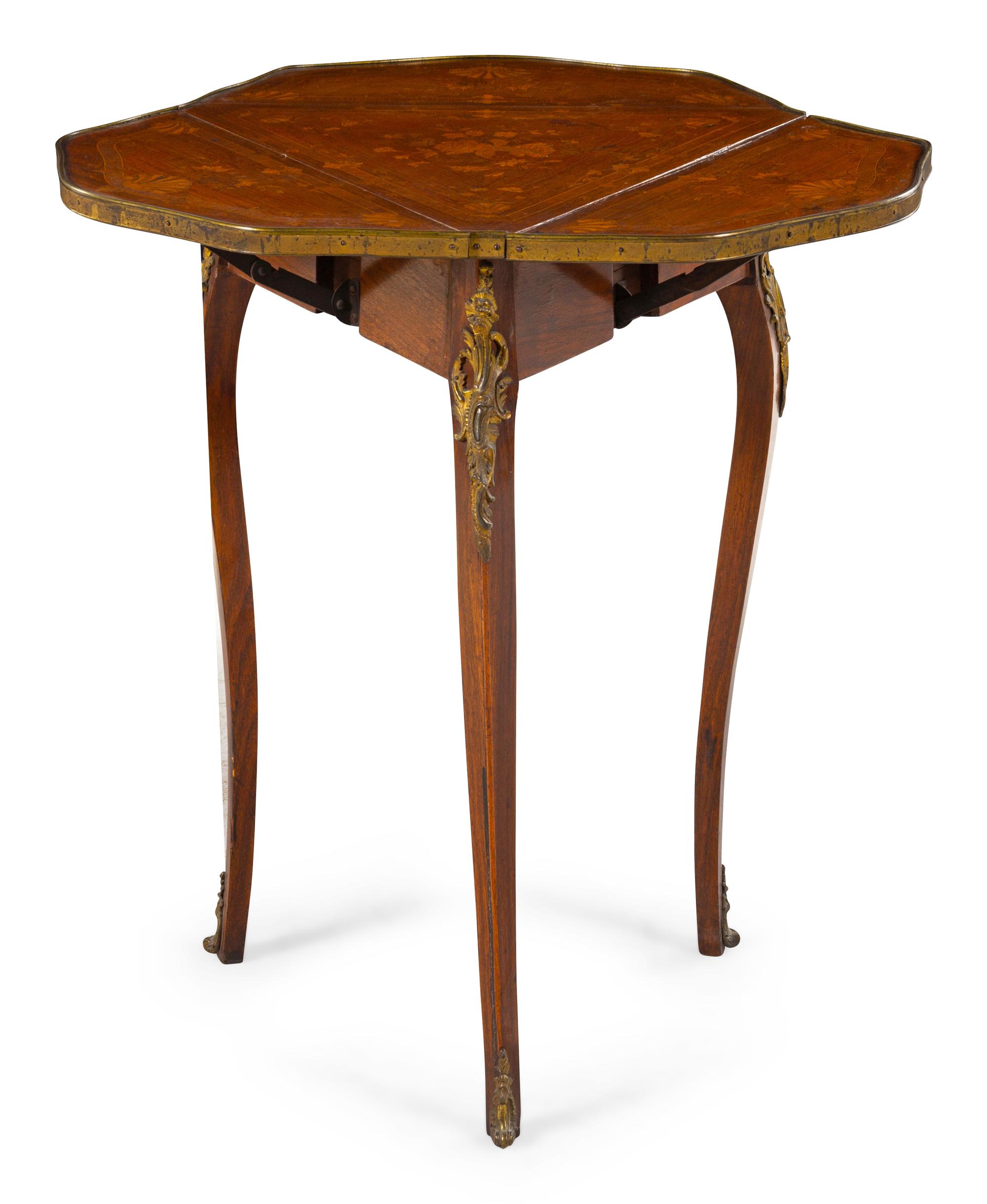 A Louis XV Style Gilt Bronze Mounted Drop-Leaf Side Table