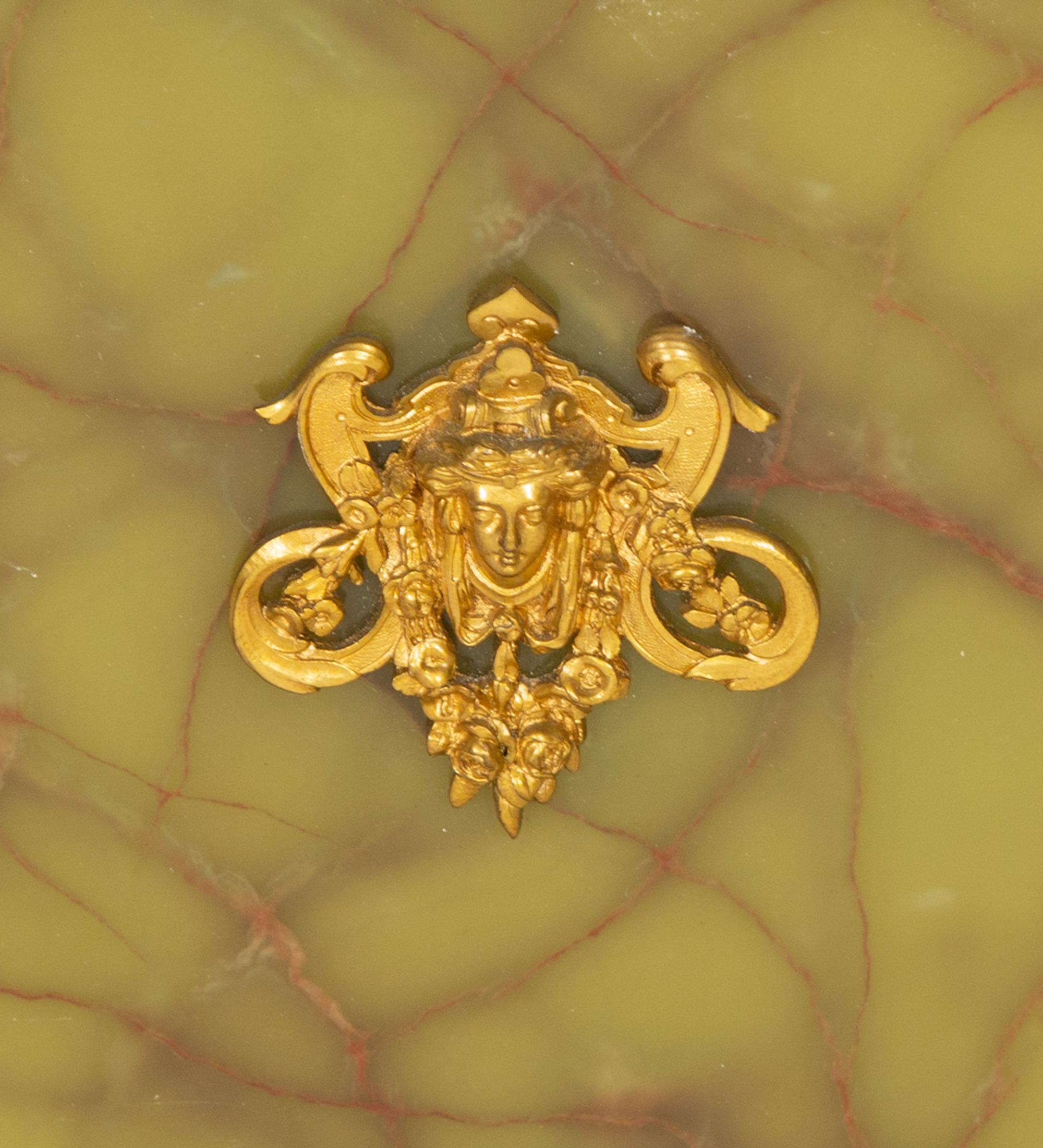 An Empire Style Gilt Bronze Mounted Green Onyx Pedestal