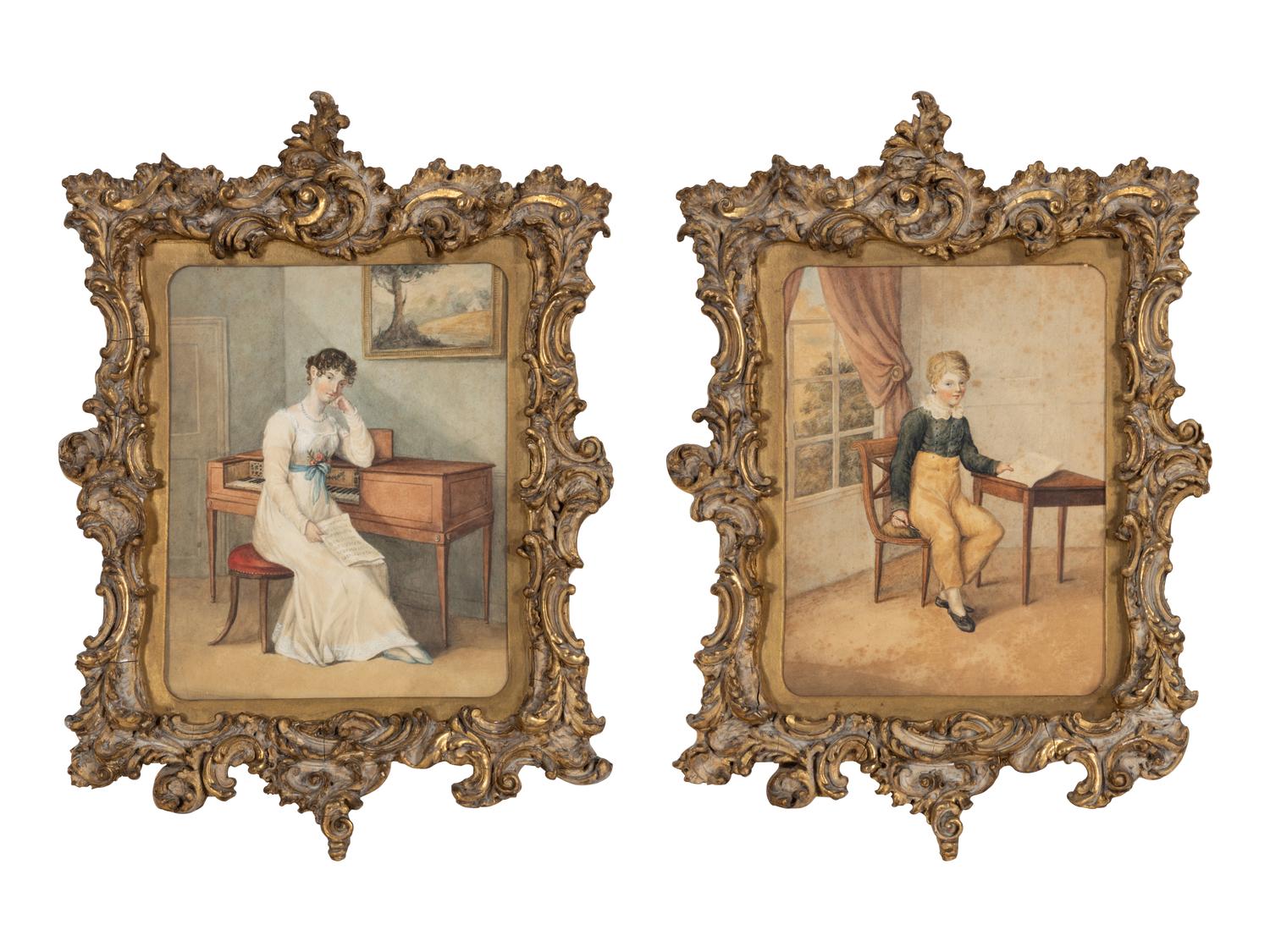 A Pair of English Watercolor and Gouache Portraits