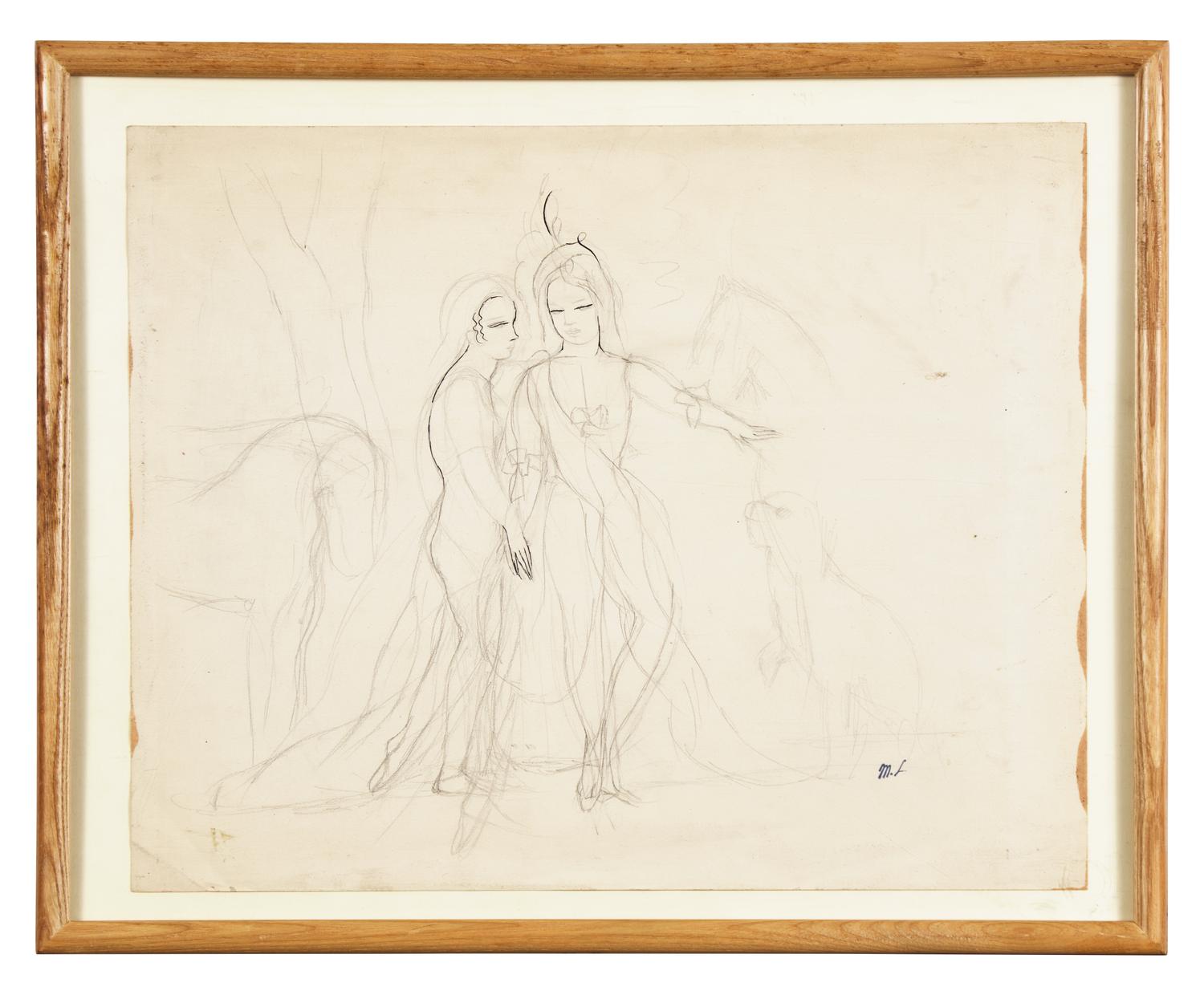 Two Girls with Dog and Horse