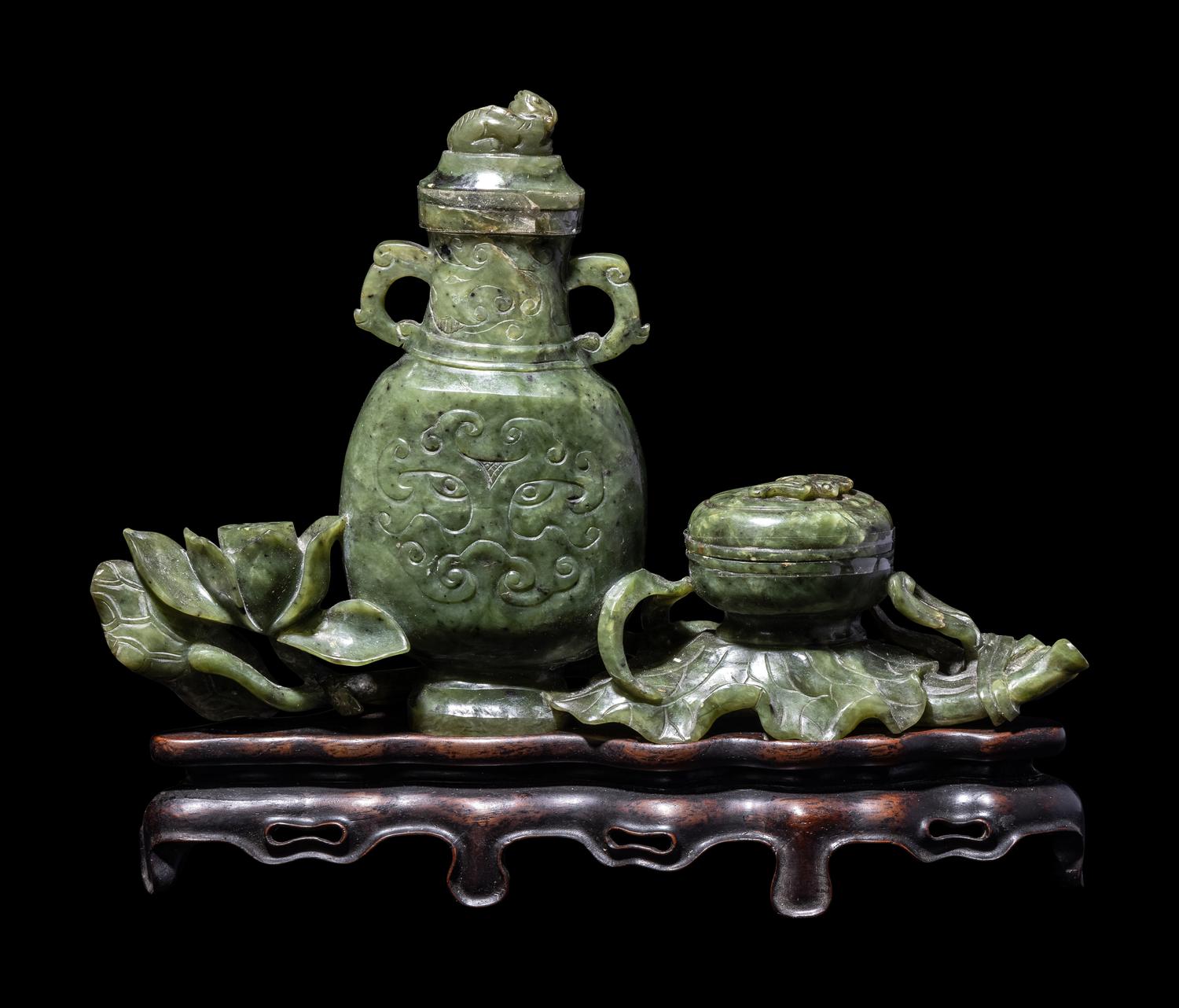 A Set of Chinese Spinach Jade Scholar's Set