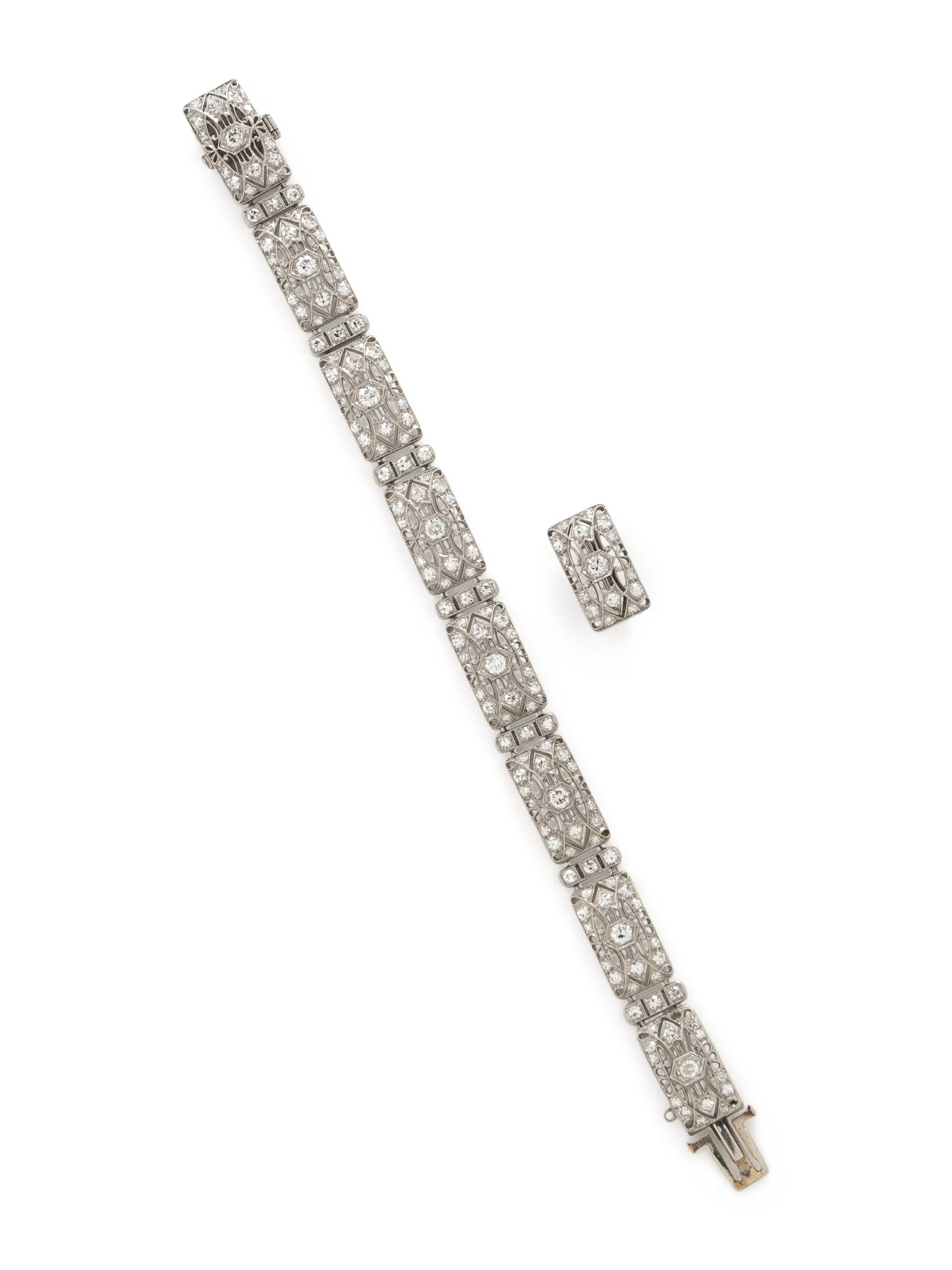 PLATINUM AND DIAMOND BRACELET AND ENHANCER