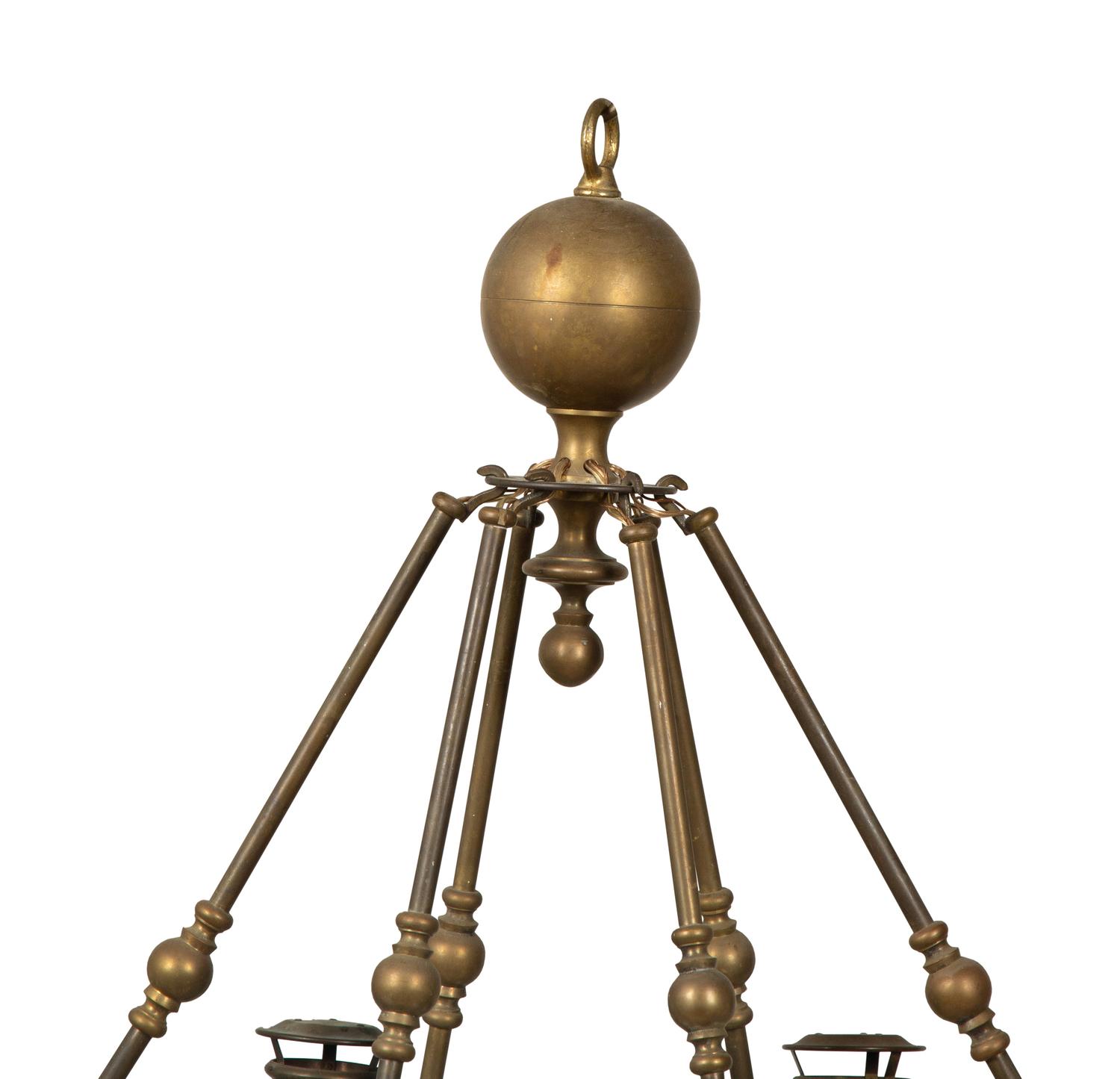 A Chapman Brass Six-Light Chandelier with Glass Shades
