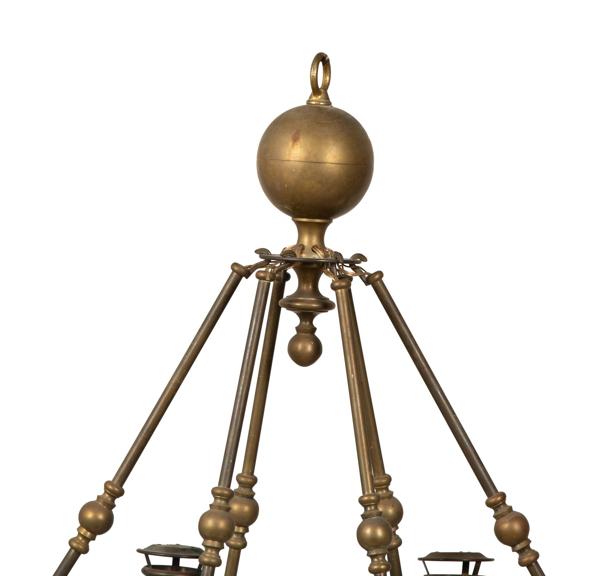 A Chapman Brass Six-Light Chandelier with Glass Shades