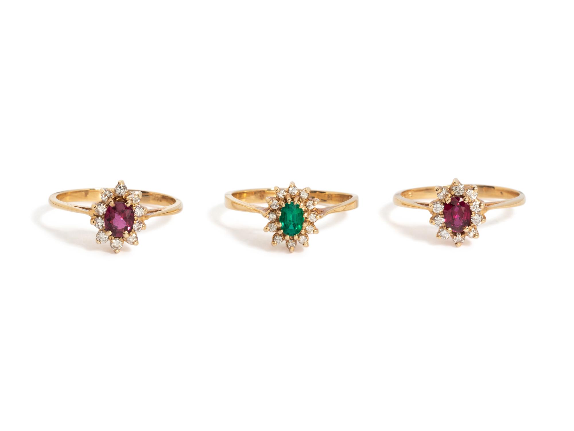 COLLECTION OF YELLOW GOLD, DIAMOND AND GEMSTONE RINGS
