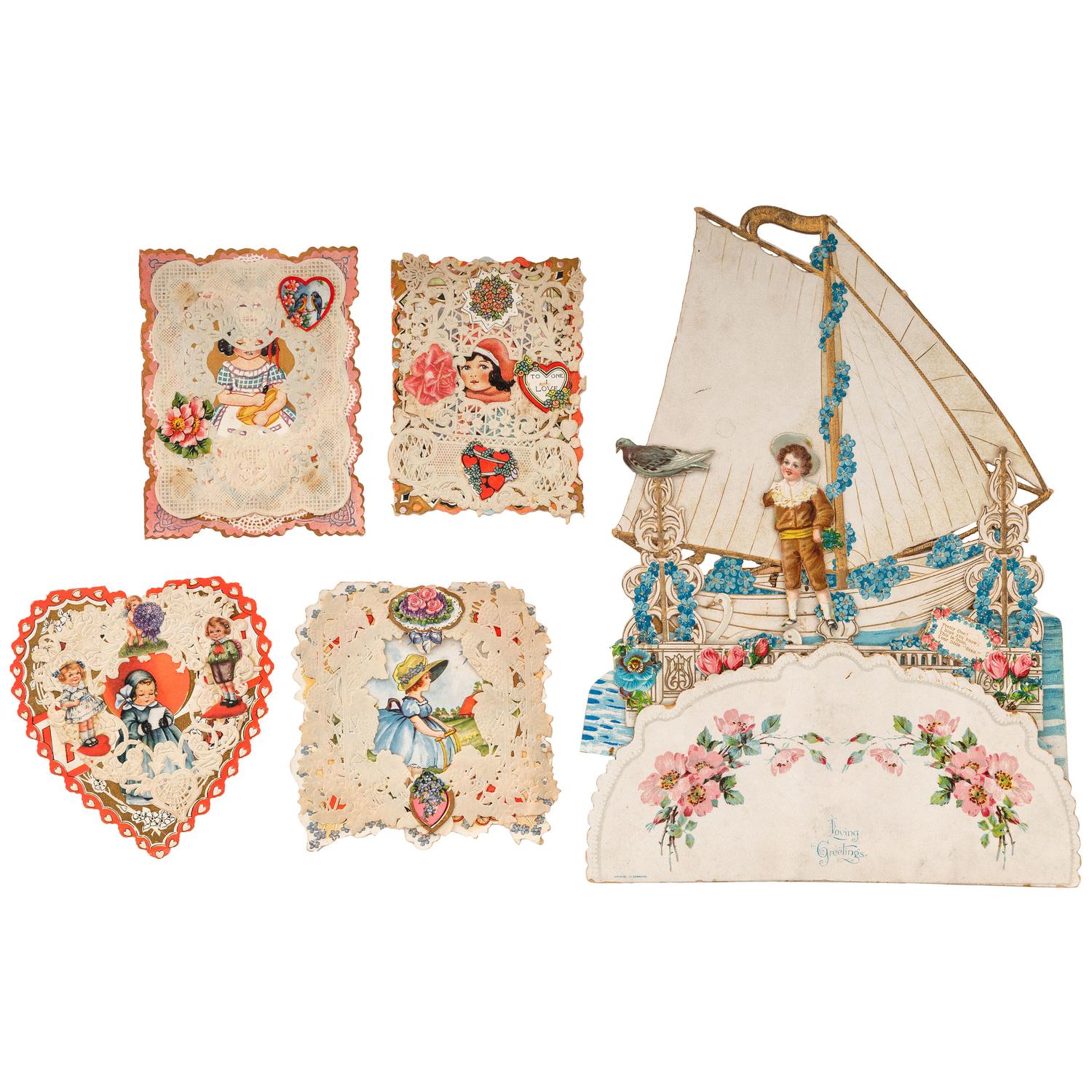 [ADVERTISING]. A group of 43 advertising pieces, including die-cut Valentines, catalogs, advertising cards, and more.
