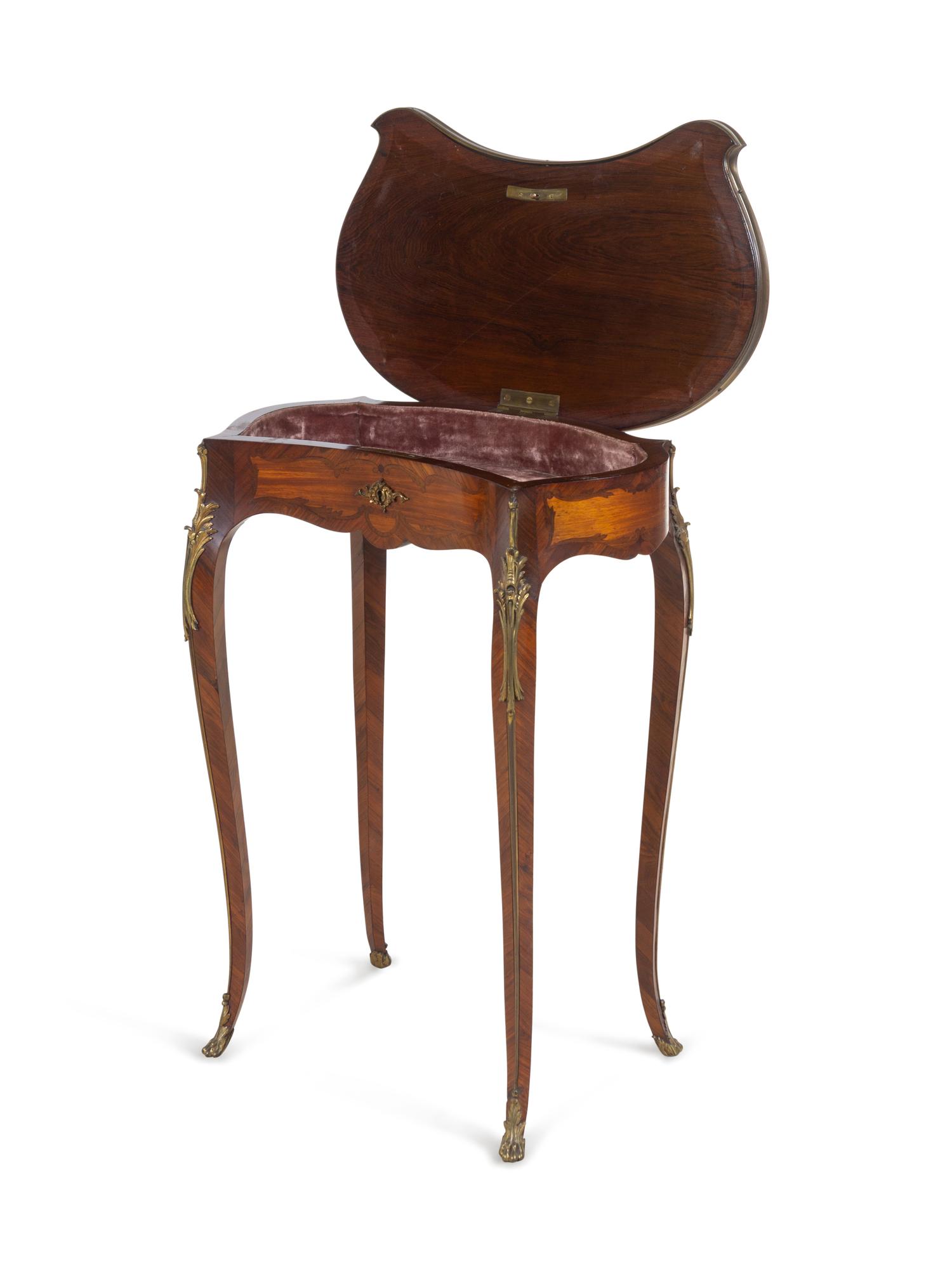A Louis XV Style Gilt Bronze Mounted Marquetry Table à Ouvrage