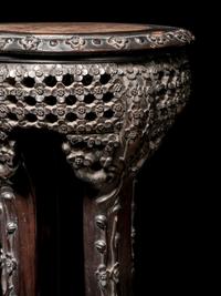 Three Chinese Marble Top Inset Hardwood Stands