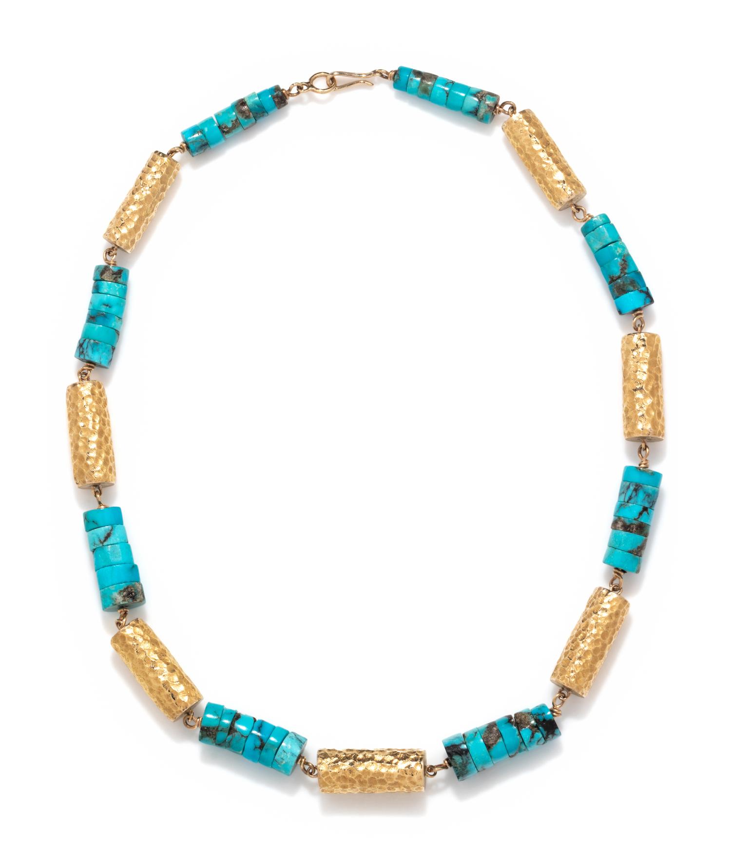 YELLOW GOLD AND TURQUOISE NECKLACE