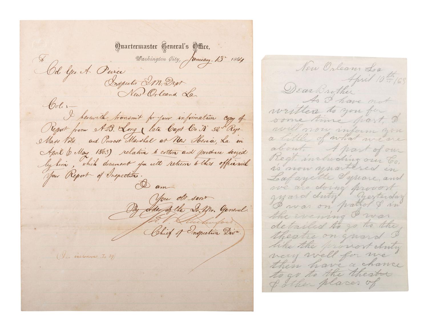 [CIVIL WAR]. Documents related to the occupation of New Orleans and Union troops in Louisiana.