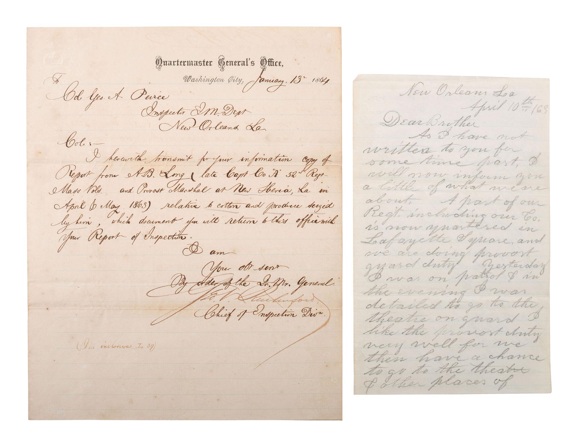 [CIVIL WAR]. Documents related to the occupation of New Orleans and Union troops in Louisiana.