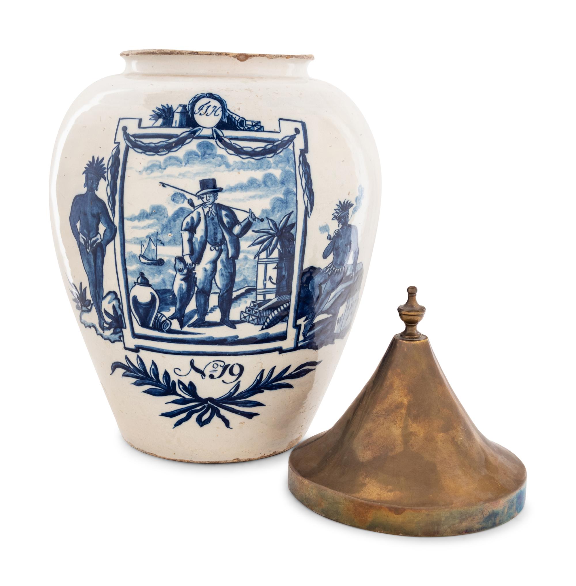 A Delft Blue and White Tobacco Jar