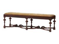 A William and Mary Style Carved Mahogany Needlepoint Upholstered Bench