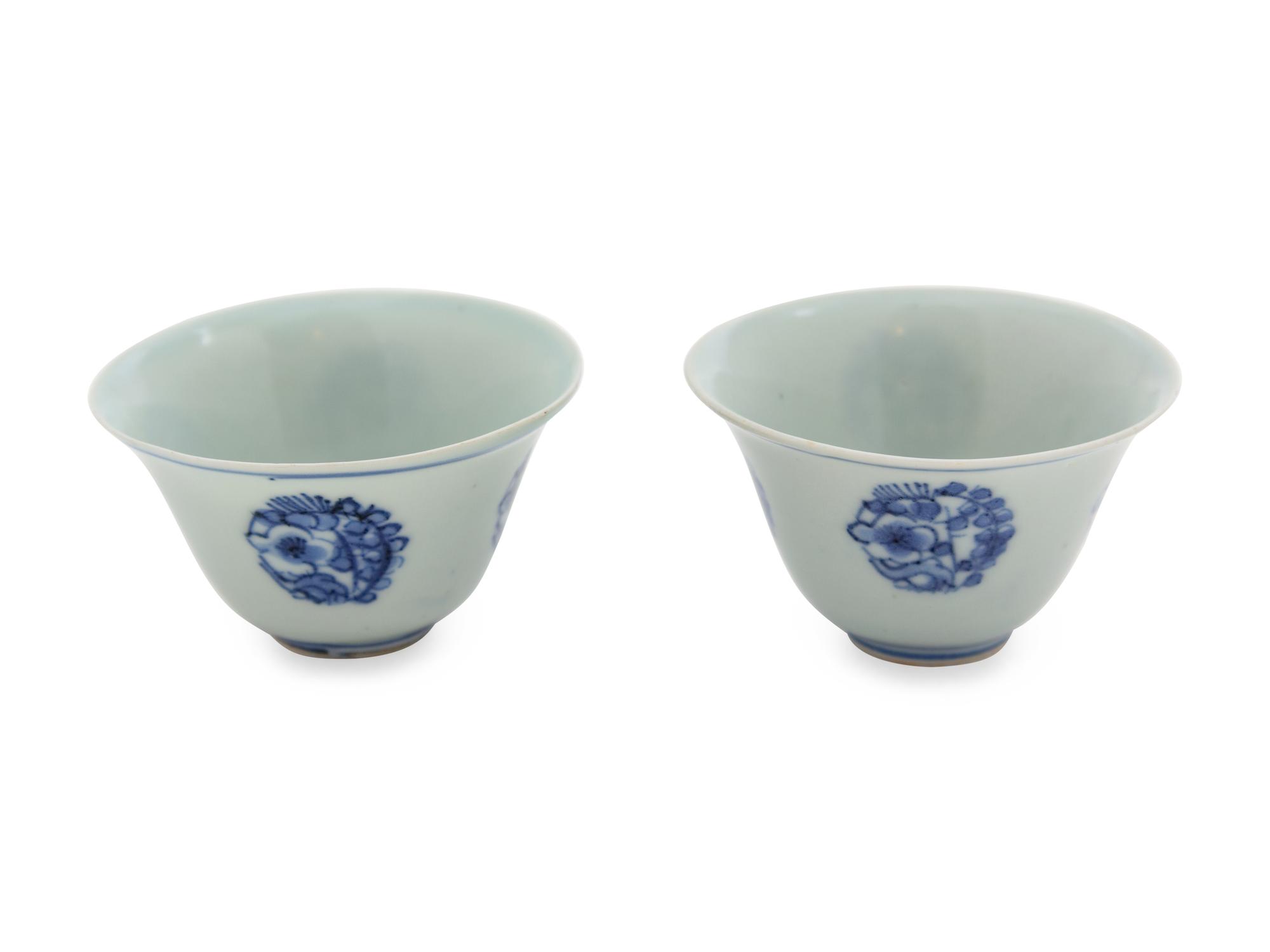A Pair of Chinese Blue and White Porcelain Wine Cups