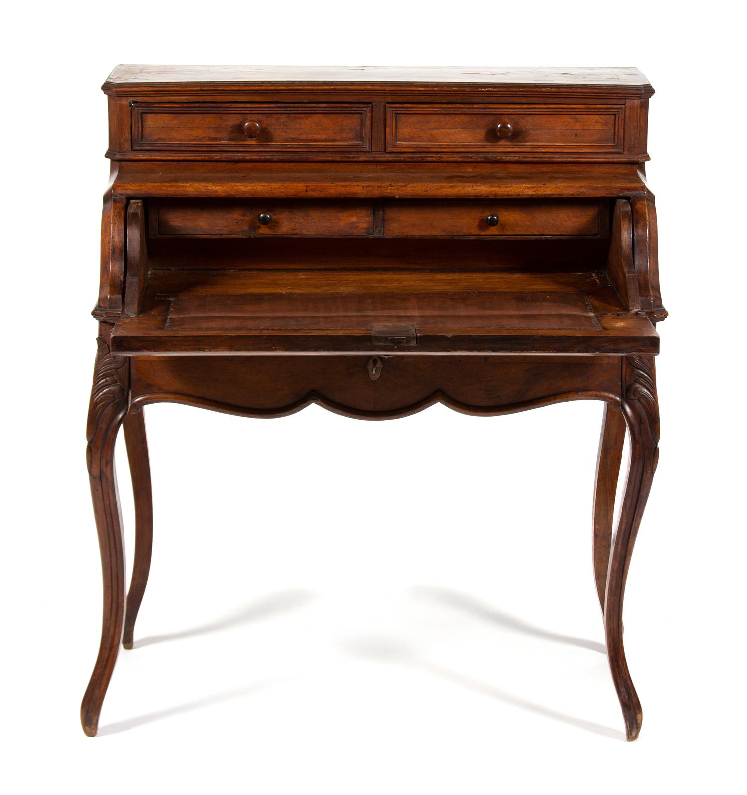 A French Provincial Fruitwood Desk Heigh 41 1/2 x width 34 1/2 x depth 19 1/2 inches. — 19TH CENTURY