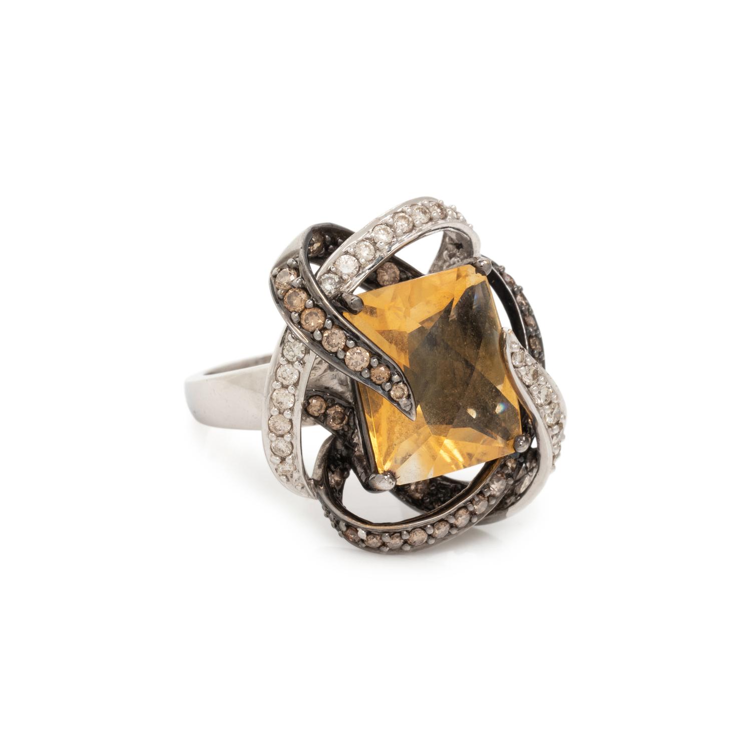 CITRINE, DIAMOND AND COLORED DIAMOND RING