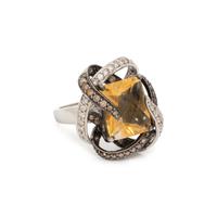CITRINE, DIAMOND AND COLORED DIAMOND RING