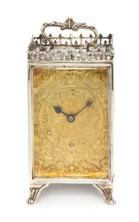 A Victorian Gilt-Silver Repeater Carriage Clock, Carrington & Co, Height over handle 6 1/4 inches.